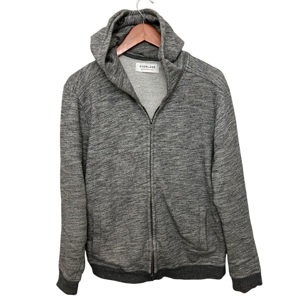 Everlane Full Zip Cotton Hoodie Heather Grey Terry Cotton Drawstring Sweatshirt